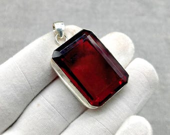 Red Garnet Gemstone Handmade Solid 925 Sterling Silver Pendant Necklace For Women Handmade Garnet Silver Necklace Birthday Gift Idea For Her