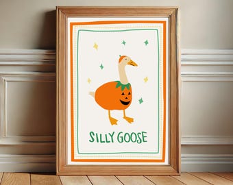 Silly Goose Wall Art Print, Multiple Goose Outfits, Trendy Wall Art, Cute Apartment Decor, Retro Wall Art, Nursery Art, French Goose