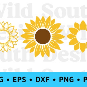 Sunflower Clipart, Flower SVG PNG Set of 3, Digital Download, Clipart, Layered Sunflower, Cricut, Dxf, Eps, Silhouette, Cameo