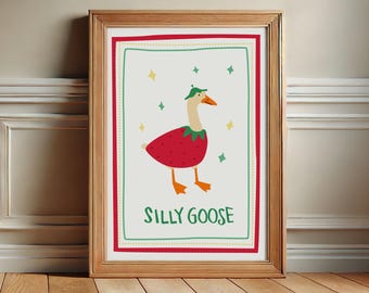 Silly Goose Wall Art Print, Multiple Goose Outfits, Trendy Wall Art, Cute Apartment Decor, Retro Wall Art, Nursery Art, French Goose