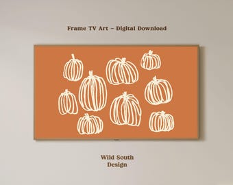 Arte para TV con marcos, calabazas de otoño, arte contemporáneo, calabazas de Halloween naranjas y crema, descarga digital instantánea