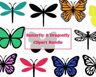 Dragonfly Clipart, Simple Dragonfly Butterfly Clipart Bundle, Monarch Vector Art, SVG Illustration, Digital Download, Silhouette Cricut