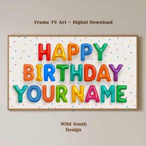 Personalized Samsung Frame TV Art | Happy Birthday TV Frame, Ready in 1-24 Hours, Rainbow Multicolor Birthday, Digital Download
