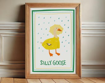 Silly Goose Wall Art Print, Multiple Goose Outfits, Trendy Wall Art, Cute Apartment Decor, Retro Wall Art, Nursery Art, French Goose