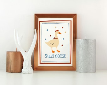 Silly Goose Wall Art Print, Multiple Goose Outfits, Trendy Wall Art, Cute Apartment Decor, Retro Wall Art, Nursery Art, French Goose