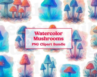 Watercolor Mushroom Clipart: Forest Illustrations (PNG, Digital Download)