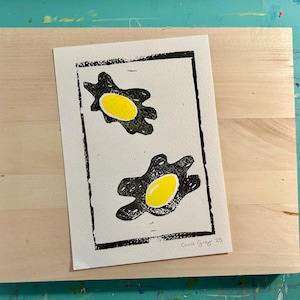 Eggs Wall Art, Linocut Print, egg lover gift, offset print, original linocut, woodcut art, block printing, food art linocut, weird art