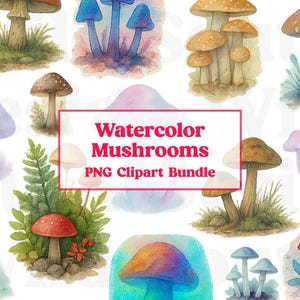 Aquarell Pilze Clipart - süße Wald Natur Clipart, PNG-Format, Instant Download, digitale Clipart, Wald launisch