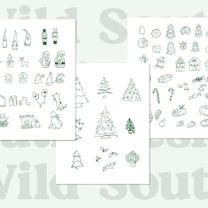 Pode incluir: Tr&ecirc;s folhas de papel com desenhos em preto e branco de ilustra&ccedil;&otilde;es com tema natalino. As ilustra&ccedil;&otilde;es incluem um boneco de neve, uma rena, um quebra-nozes, uma &aacute;rvore de Natal, uma casa de gengibre, bengalas de doces e uma ab&oacute;bora.