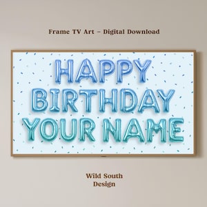 Messaggio di compleanno personalizzato per TV / Cornice per TV di buon compleanno, Compleanno sfumato blu, Festa di compleanno artistica personalizzata, Download digitale
