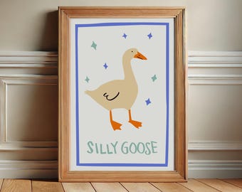 Silly Goose Wall Art Print, Multiple Goose Outfits, Trendy Wall Art, Cute Apartment Decor, Retro Wall Art, Nursery Art, French Goose