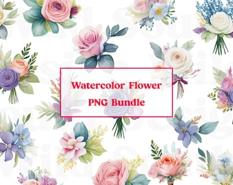 Watercolor Flower Clipart Bundle, Ethereal PNG Images (500x500px)