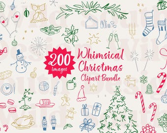 Hand-Drawn Christmas Doodles Clipart Bundle: 203 Holiday SVG & PNG Images (Digital Download)