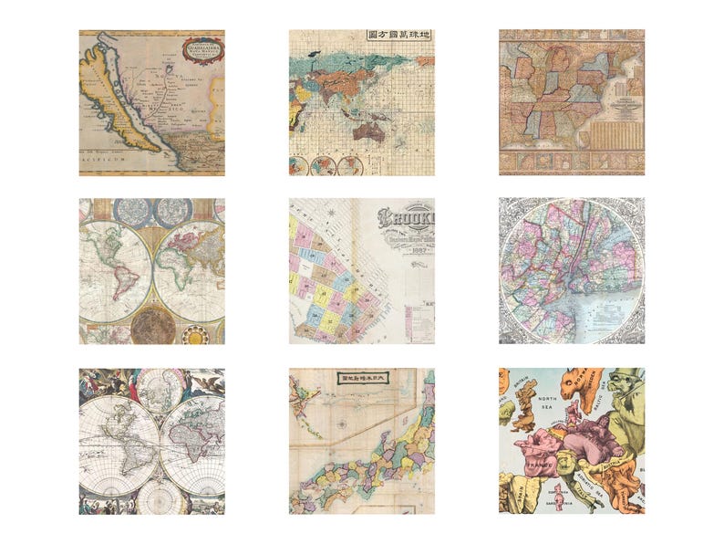 Vintage World Map Digital Paper Pack: Old Paper Textures (JPG Instant ...