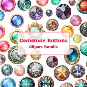 Watercolor Gemstone Buttons Clipart Bundle: 150+ Jewel PNG Stickers (Digital Download)