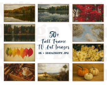 Set de 50 láminas decorativas para TV con motivos otoñales / Pack de láminas decorativas para TV con motivos otoñales / Pinturas de paisajes otoñales de estilo vintage / Pinturas digitales al óleo / Marco para Samsung