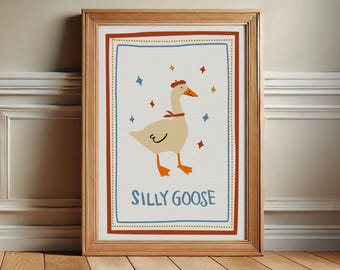Silly Goose Art Print: Parisian Beret, Cottagecore Decor (Digital PNG Printable)
