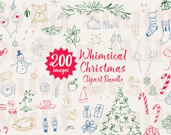Nyckfullt julklotter Clipart-paket: 203 handritade SVG- och PNG-bilder (digital nedladdning)