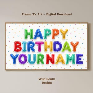 Personalized Samsung Frame TV Art | Happy Birthday TV Frame, Ready in 1-24 Hours, Rainbow Multicolor Birthday, Digital Download