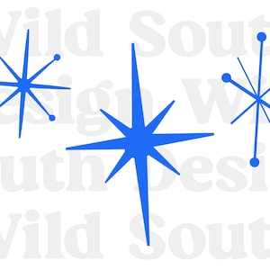 Clipart Midcentury Stars - Zestaw 3 Retro Atomic Stars - Sztuka wektorowa Midcentury Modern - Ilustracja SVG - Clipart Digital Download