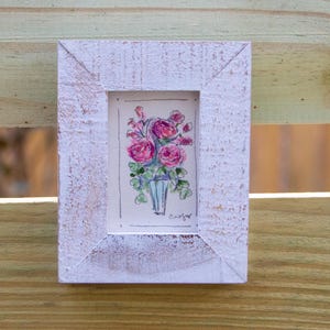 Framed Floral Illustration: Watercolor Pencil Drawing, Tiny Bouquet