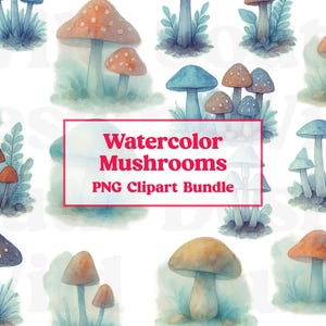 Aquarell Pilze Clipart - süße Wald Natur Clipart, PNG-Format, Instant Download, digitale Clipart, Farbe Pilz Abbildungen