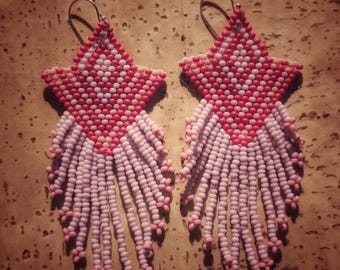 Retro Inspired Pink and Red Chevron Earrings