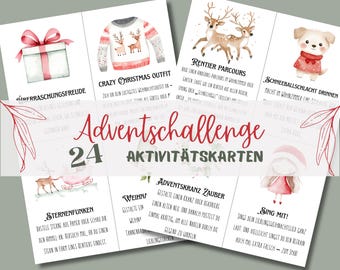 Adventsutmaning för barn - 24 roliga julutmaningar att skriva ut - Idé till adventskalender - Spel och uppgifter för barn och familj - PDF