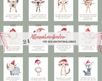 Christmas affirmation cards for children - Advent calendar - Christmas encouraging cards, Montessori affirmations, strengthen self-confidence - PDF