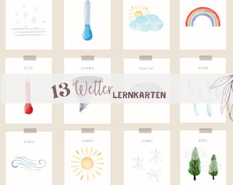 Weather learning cards for children - Picture cards for weather & seasons - Learning material for meteorology in Montessori kindergartens - PDF