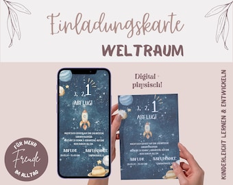 Space-themed birthday invitation - Astronaut invitation for a children's birthday party - Rocket party decorations - 1st birthday - Birthday party - Canva template