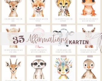 35 carte di affermazione sugli animali per bambini - Carte di incoraggiamento, detti positivi, rafforzamento dell'autostima e dell'amor proprio - Affermazioni per la casa - PDF