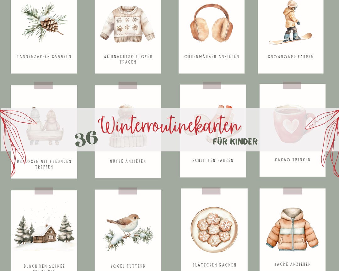 Winter Routine Text 36 Winter Routine Cards for Children - Watercolor Montessori Daily ...