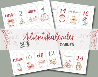 Advent Calendar Number Template Christmas - 1-24 Children's Illustrations - DIY Advent Calendar Printable - PDF