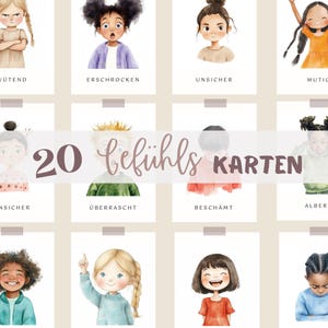 Feelings Cards for Children – Recognizing Emotions – 20 Learning Cards for Mindfulness Pedagogy – Social-Emotional Learning – Montessori – PDF Canva Template