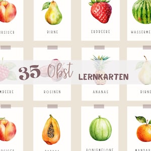 35 fruktkort för barn - Montessori-bildkort - Fruktkort - Shoppingkort för småbarn - Lära sig fruktsorter - PDF
