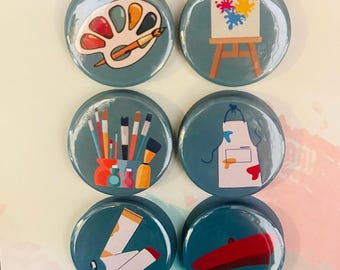 Painter Magnet Set | 1.5" Custom Button Magnets | Artist Gift | Painter Decor | Fridge Magnets| Art Teacher Gift | Circle Magnet|MiniMagsCo.