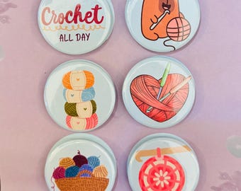 Crochet Magnet Set | 1.5" Custom Button Magnets | Crochet Lover Gift | Fridge Magnet | Craft Room Decor| MiniMags Co. | Crochet Gift