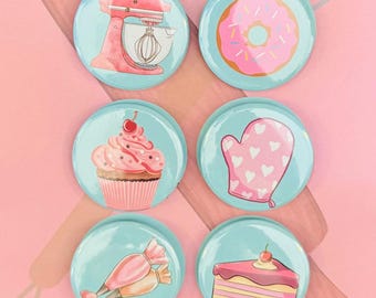 Baker Magnet Set | 1.5" Custom Button Magnets | Baking Lover Gift | Pastry Chef Decor| Bakery Owner| MiniMags Co.