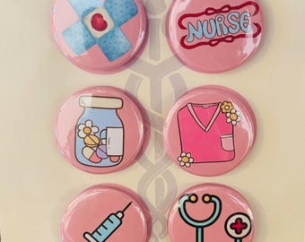 Nurse Magnet Set| 1.5" Custom Button Magnets| Nurses Appreciation Gift| Fridge Magnets | Gift for Nurse | Custom Magnet |MiniMags Co.