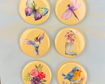Garden Magnet Set | 1.5" Custom Button Magnets | Spring Decor | Garden Lover Gift | Spring Magnet Set of 6| Fridge Magnet | MiniMags Co.