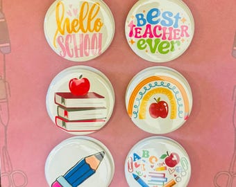 Teacher Magnet Set of 6 | 1.5" Custom Button Magnets| Fridge Magnets |Back to School Gift| Teacher Appreciation | Teacher Gift | MiniMags Co