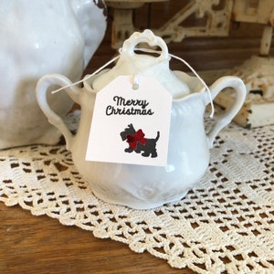 Christmas Scottie dog gift tags, 8 small paper hang tags for gift giving.