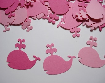 Pink whale confetti, 100  cardstock punches for party decorations, scrapbook embellishments