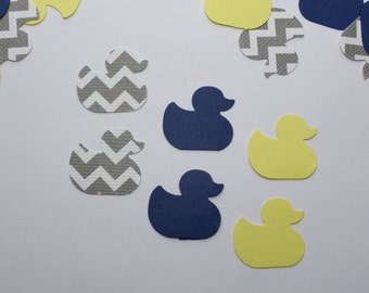 Yellow, navy & gray chevron duck confetti, Baby shower, 100  punches in yellow, navy, and gray chevron scrapbook embellishments