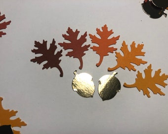 130 Fall colored Oak leaf and gold acorn cardstock punches for party decorations, scrapbook embellishments