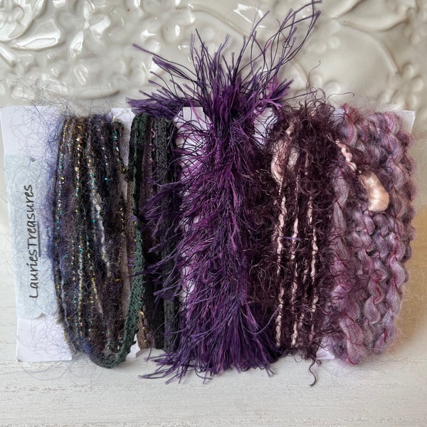 Specialty yarn art fiber embellishment bundle, Plum Delicious 3