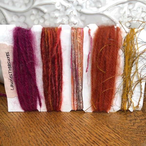 Specialty yarn art fiber embellishment bundle, Sunset 2