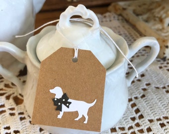 Golden Retriever Christmas or all occasion gift hang tags, 8 small Kraft paper hang tags for gift giving.