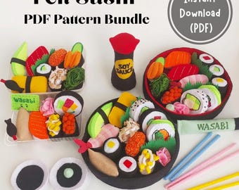 Felt Sushi Shop PDF Pattern Bundle – Instant Download (PDF)